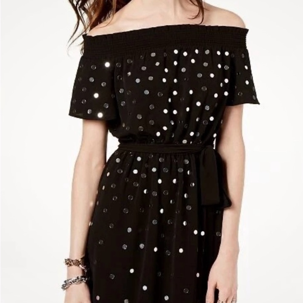 Michael Kors Black chiffon-off the shoulder-mirrored  disc-!